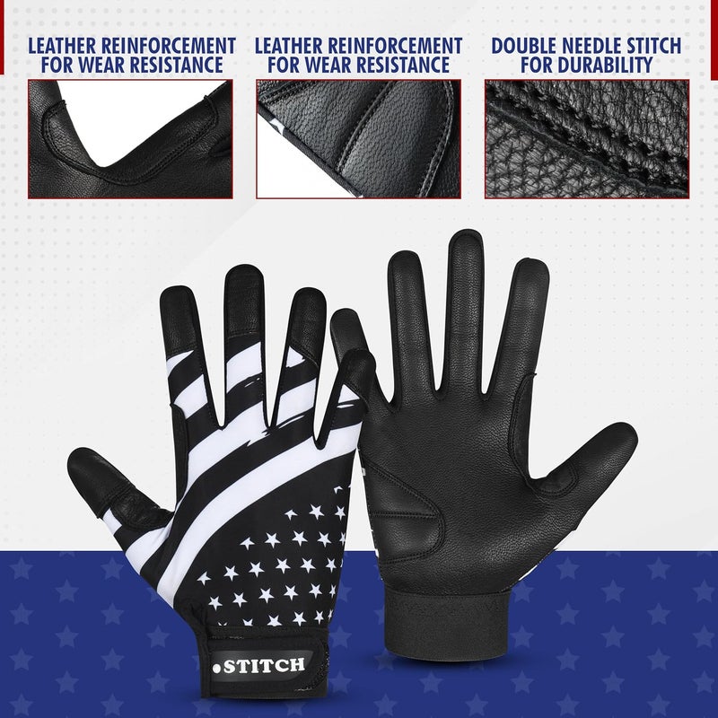Dot Stitch USA Flag Baseball Batting Gloves & Softball Glove American Flag Batting Gloves Youth Kids Baseball Batting Glove Youth Men Adult & Unisex - Image 3